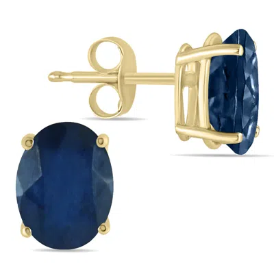 Sselects All-natural Genuine 6x4 Mm, Oval Sapphire Earrings Set In 14k In Blue