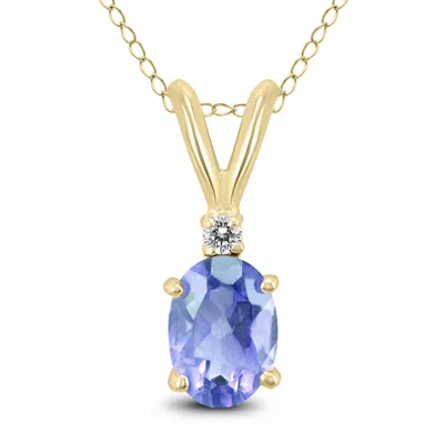 Sselects 14k 6x4mm Oval Tanzanite And Diamond Pendant In Blue