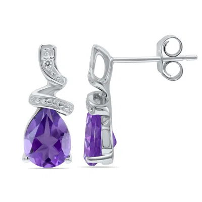 Sselects Pear Shaped Amethyst And Diamond Earrings In 10k In Purple
