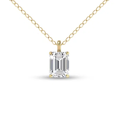 Sselects Lab Grown 1 Carat Emerald Solitaire Diamond Pendant In 14k Yellow Gold In Silver