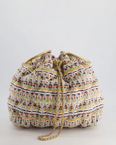 Pre-owned Chanel Limited Edition Tweed Chesterfield Bucket Bag With Brushed Gold Ring Detail In Multi