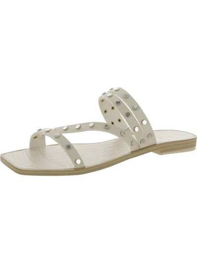 Dolce Vita Illia Womens Faux Leather Strappy Slide Sandals In White