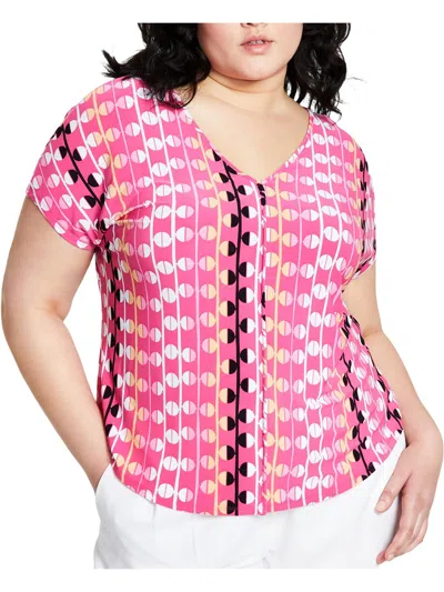 Bar Iii Womens V-neck Printed Blouse In Pink