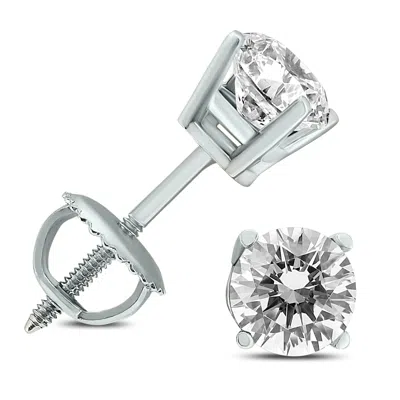 Sselects 1/2 Carat Tw Ags Certified Round Diamond Solitaire Stud Earrings In 14k With Screw Backs In Silver