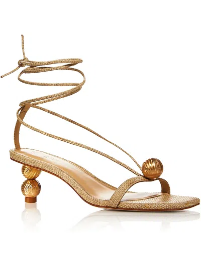 Cult Gaia Mindy Womens Woven Embellished Strappy Sandals In Gold