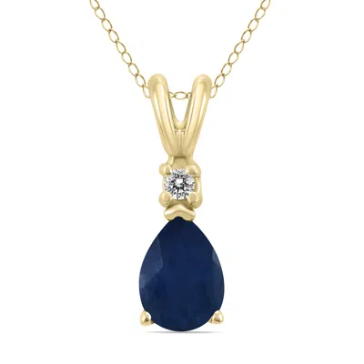 Sselects 14k 6x4mm Pear Sapphire And Diamond Pendant In Blue