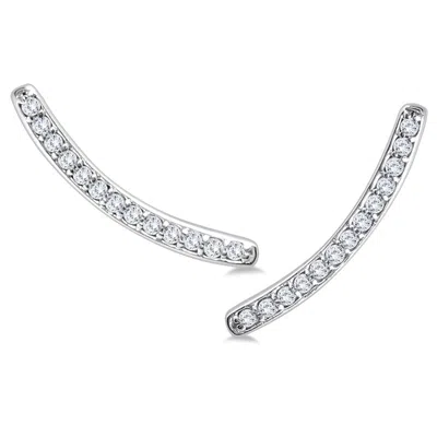 Sselects 1/8 Ctw Genuine Diamond Climbing Earrings In 14k In Silver