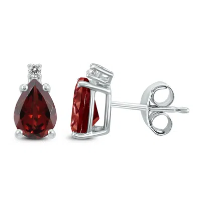 Sselects 14k 8x6mm Pear Garnet And Diamond Earrings In Red