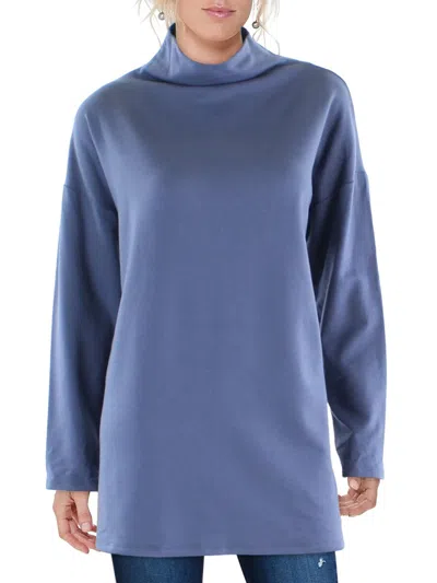 Eileen Fisher Womens Tencel Tunic Funnel-neck Sweater In Blue