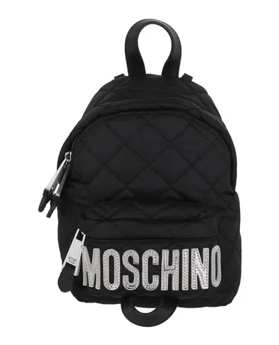 Moschino Quilted Nylon Backpack In Black
