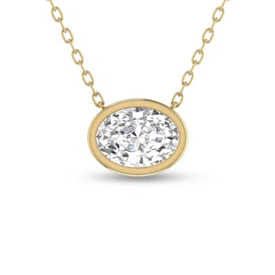 Sselects Lab Grown 3/4 Carat Oval Bezel Set Diamond Solitaire Pendant In 14k Yellow Gold In Silver