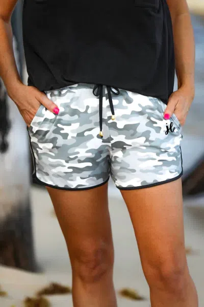 Jess Lea Commander Drawstring Everyday Shorts In Grey Camo In Multi