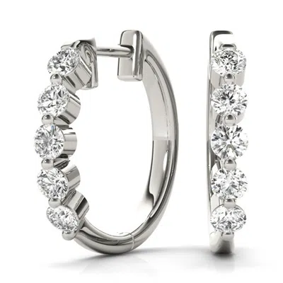 Sselects 1/2 Carat Tw Five Stone Classic Diamond Hoop Earrings In 14k White Gold In Silver