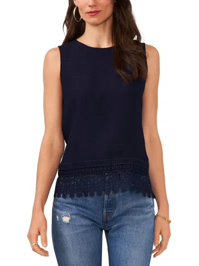 Vince Camuto Womens Sleeveless Lace Trim Blouse In Blue