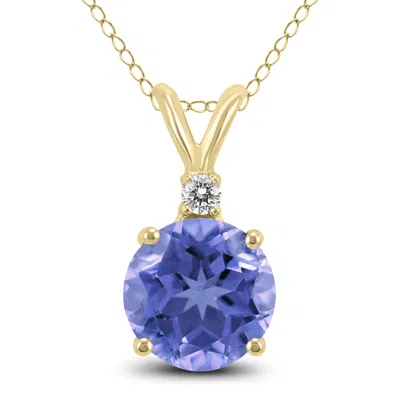 Sselects 14k 5mm Round Tanzanite And Diamond Pendant In Blue