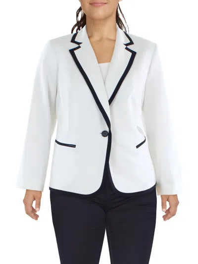 Le Suit Plus Size Crepe Single Button Blazer And Flounce Pencil Skirt In White