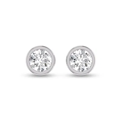 Sselects Lab Grown 1 Carat Round Bezel Set Solitaire Diamond Earrings In 14k White Gold In Silver