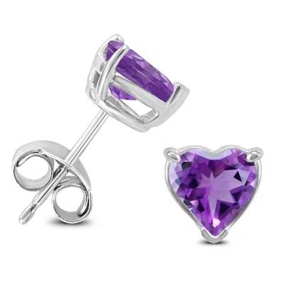 Sselects 14k 7mm Heart Amethyst Earrings In Purple