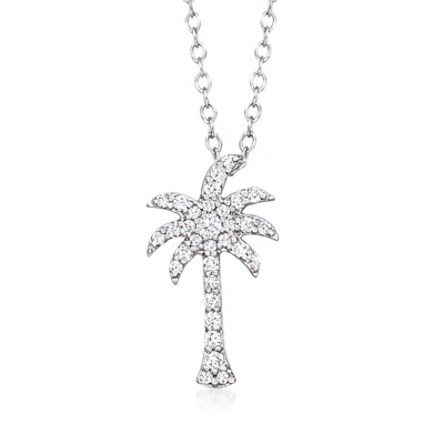 Ross-simons Diamond Palm Tree Pendant Necklace In Sterling Silver