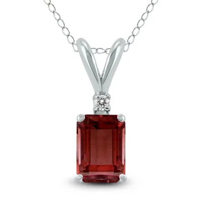 Sselects 14k 8x6mm Emerald Shaped Garnet And Diamond Pendant In Red