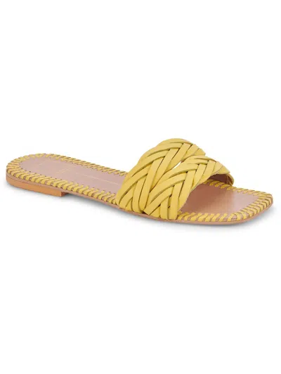 Dolce Vita Avanna Womens Leather Slip On Slide Sandals In Yellow