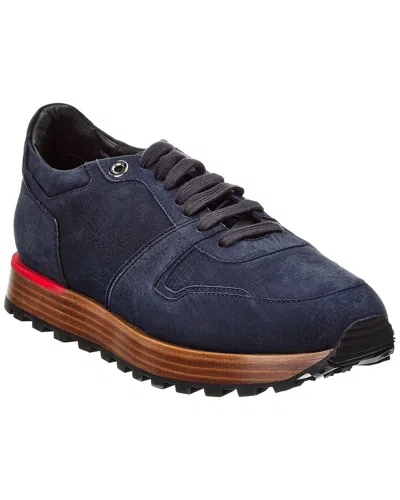 Isaia Leather Sneaker, 9 In Blue