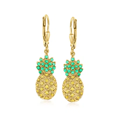 Ross-simons Yellow Sapphire And . Emerald Pineapple Drop Earrings In 18kt Gold Over Sterling In Green