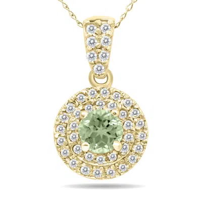 Sselects 3/4 Carat Tw Double Halo Amethyst And Diamond Pendant In 10k In Green