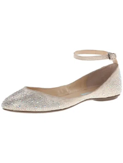 Betsey Johnson Joy Womens Embellished Ankle Strap Ballet Flats In Silver