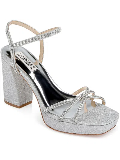 Badgley Mischka Frida Womens Glitter Slingback Platform Sandals In Silver
