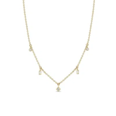 Zoë Chicco 14k Dangling Mixed Cut Diamond Necklace In Yellow Gold In Silver