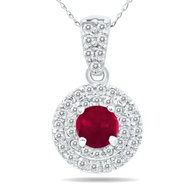 Sselects 3/4 Carat Tw Double Halo Ruby And Diamond Pendant In 10k In Red