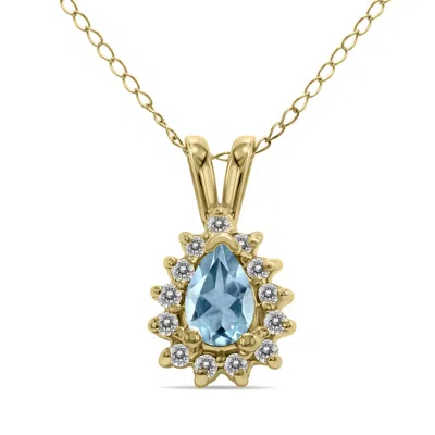 Sselects Aquamarine And Diamond Tear Drop Pendant In 14k In Blue