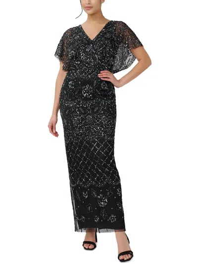 Adrianna Papell Womens Sequined Long Evening Dress In Black