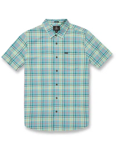 Volcom Mens Collar Short Sleeve Button-down Shirt In Blue