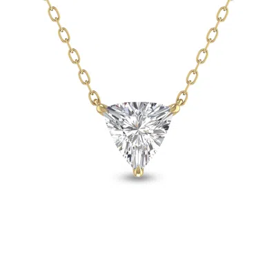 Sselects Lab Grown 1/2 Carat Floating Trillion Shaped Diamond Solitaire Pendant In 14k Yellow Gold In Silver
