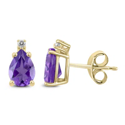 Sselects 14k 7x5mm Pear Amethyst And Diamond Earrings In Purple
