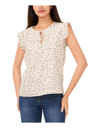 Vince Camuto Womens Metallic Floral Print Blouse In Beige