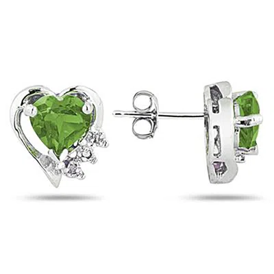 Sselects Peridot And Diamond Heart Earrings In 10k In Green