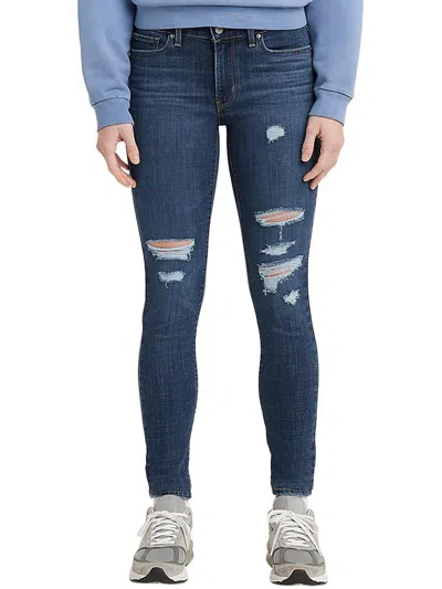 Levi's 711 Womens Mid-rise Destroyed Skinny Jeans In Blue