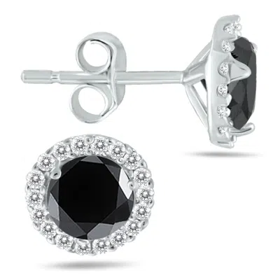 Sselects 1 1/4 Carat Tw And White Diamond Halo Earrings In 14k In Black
