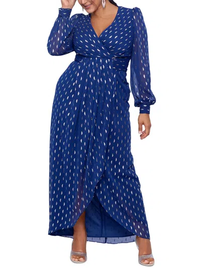 Betsy & Adam Plus Womens Faux Wrap Polyester Evening Dress In Blue