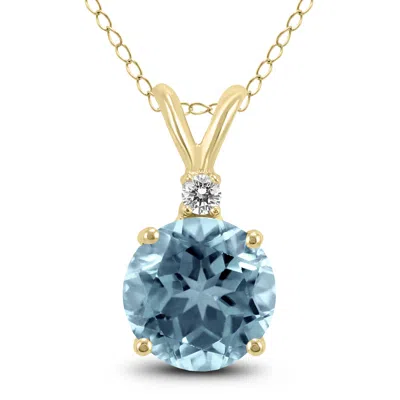 Sselects 14k 4mm Round Aquamarine And Diamond Pendant In Blue