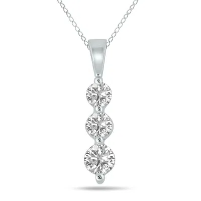 Sselects 1/2 Ctw Lab Grown Diamond Three Stone Snow Pendant In 10k White Gold In Silver