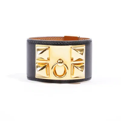 Pre-owned Hermes Collier De Chien Bracelet Goatskin Leather In Gold