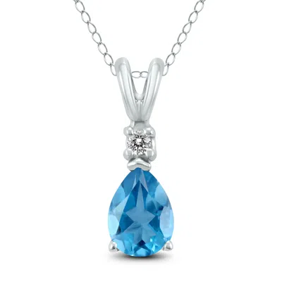 Sselects 14k 8x6mm Pear Topaz And Diamond Pendant In Blue