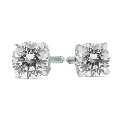 Sselects 3/8 Carat Tw Round Diamond Solitaire Stud Earrings In 14k In Silver