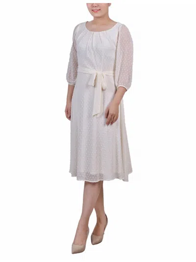 Ny Collection Petites Womens Blouson Midi Fit & Flare Dress In White