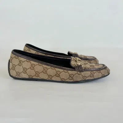 Pre-owned Gucci Beige Gg Canvas Horsebit Loafers, 39