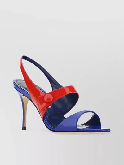 Manolo Blahnik 90mm Climnetra Patent Leather Sandals In Bblu/bred